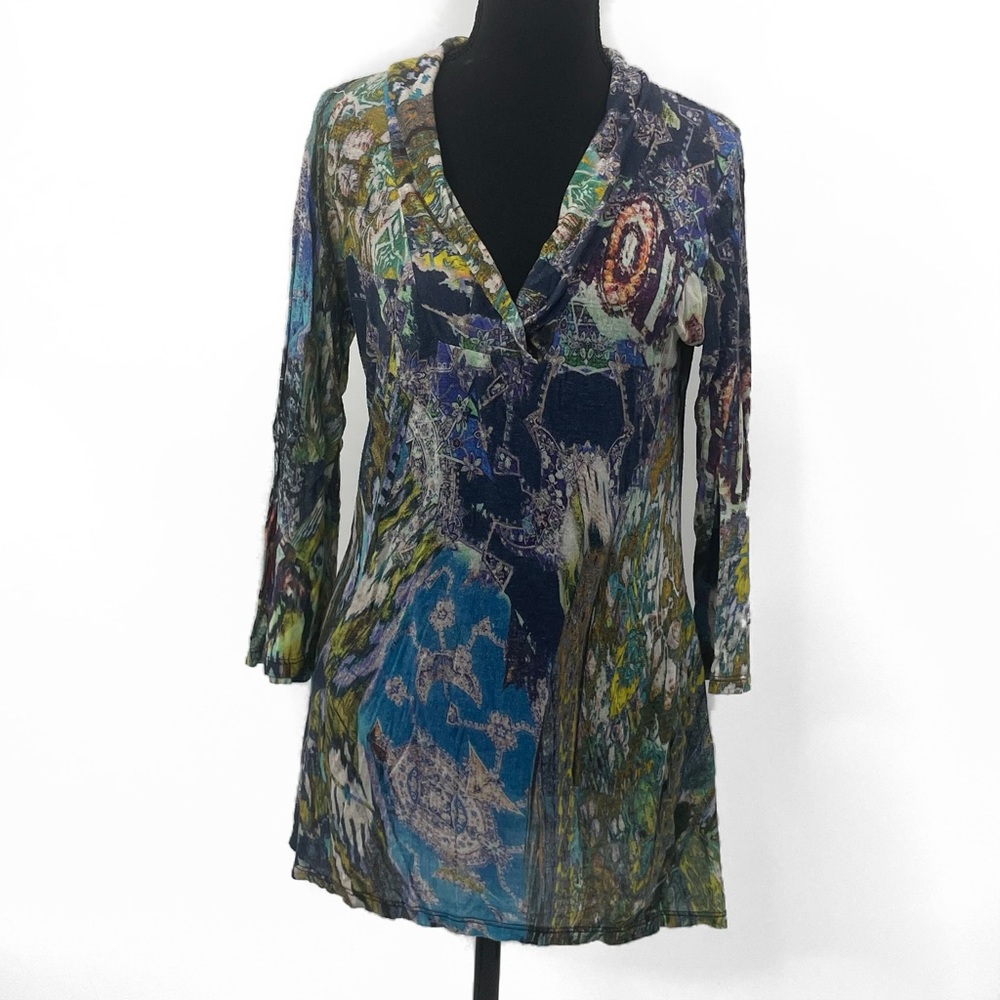 Salaam Made in USA Blouse | Printed Long Sleeve Top | Unique Casual Style M